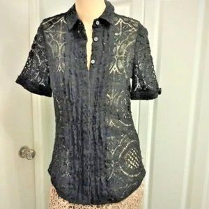❤️Amazing BURBERRY Black Peek a Boo Lace Short Sleeve Top Size 6